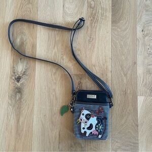 CHALA vegan black stripe Crossbody Bag with Cow Design